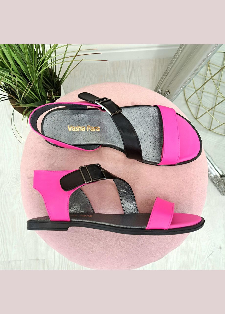 Босоніжки жіночі шкіряні на низькому ходу, колір фуксія/чорний. 41 розмір Vasha para (319859629)
