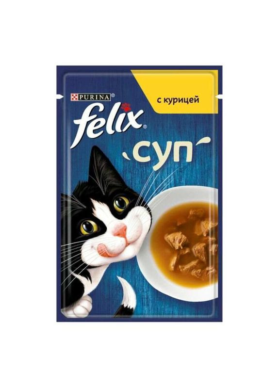 Дополнительный консервированный корм Суп с курицей для котов Soup with Chicken - 48 г Felix (327069211)