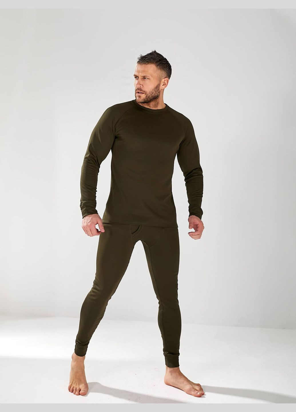 Мужское термобелье оливкового цвета с микродайвингом на флисе OlaN (315517192)