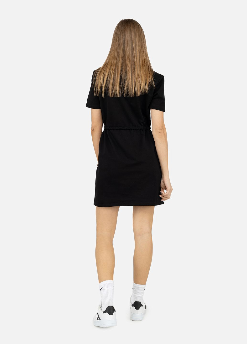 Чорна жіноча сукня з коротким рукавом колір чорний цб-00246625 Yuki