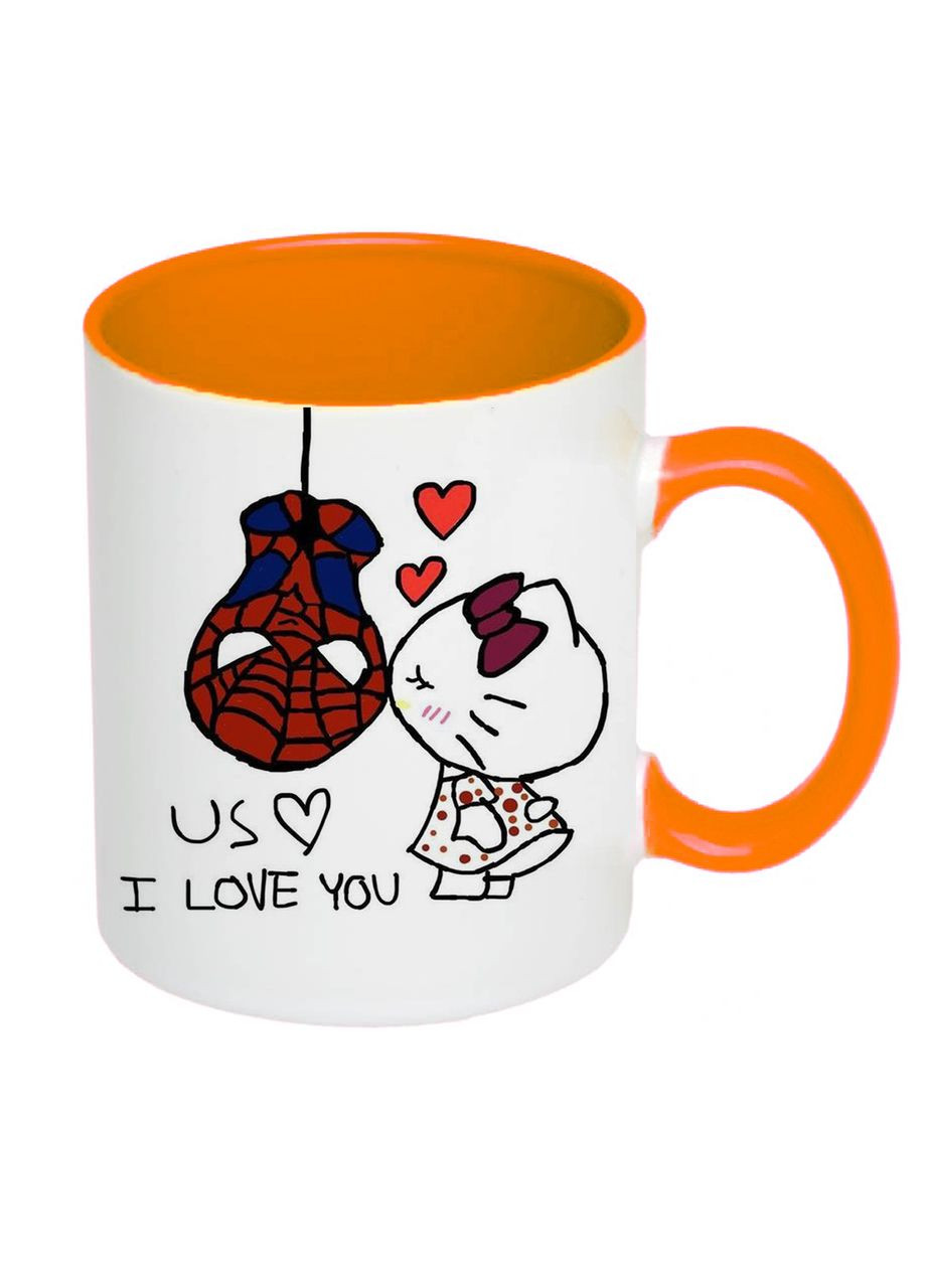 Чашка з принтом “Us, I love you” 330мл (колір помаранчевий) (17724) No Brand (312487810)