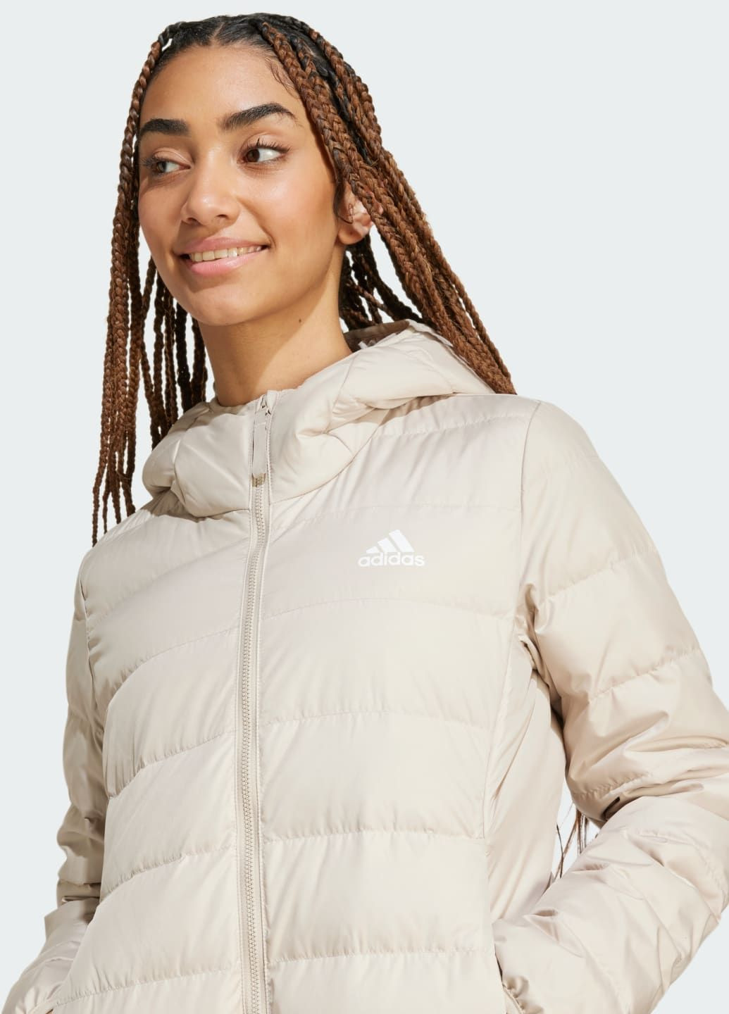 Бежева демісезонна пуховик з капюшоном essentials light down adidas