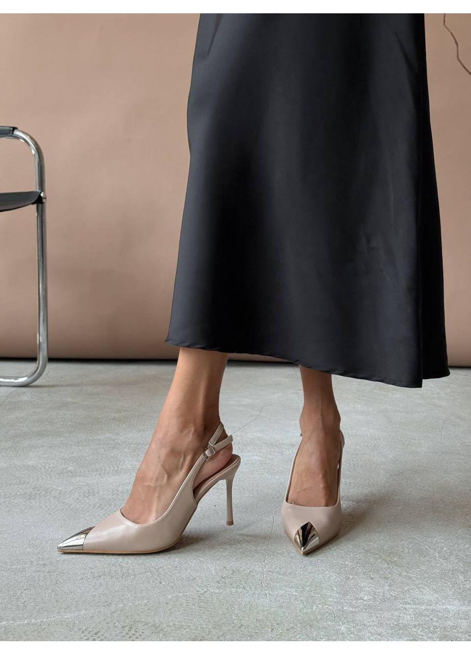 No Brand Стильні жіночі слінгбеки слінгбекі бежевий з штучна шкіра, — всесезон (353304771)