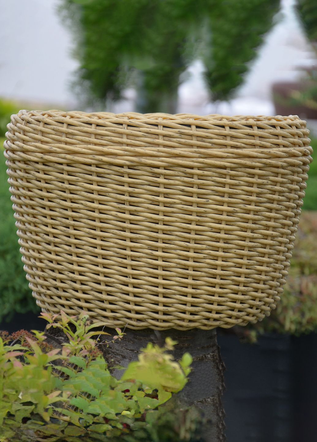 Кашпо велике 45 літрів (горщик для квітів та рослин),Вазон із штучного ротангу ручної роботи. Колір Світле дерево Handmade (329193701)