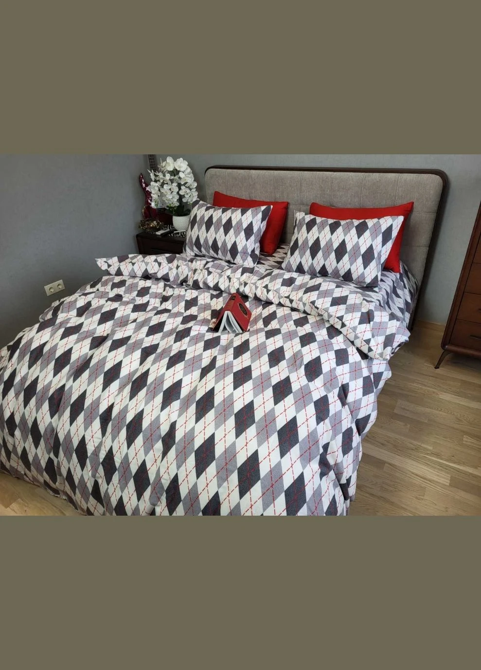 КПБ Комфорт-текстиль Фланель Ромб сірий 200x220 см 70x70 см ( КТ_pvu_4925_3_70x70 ) Комфорт-текстиль (278827389)