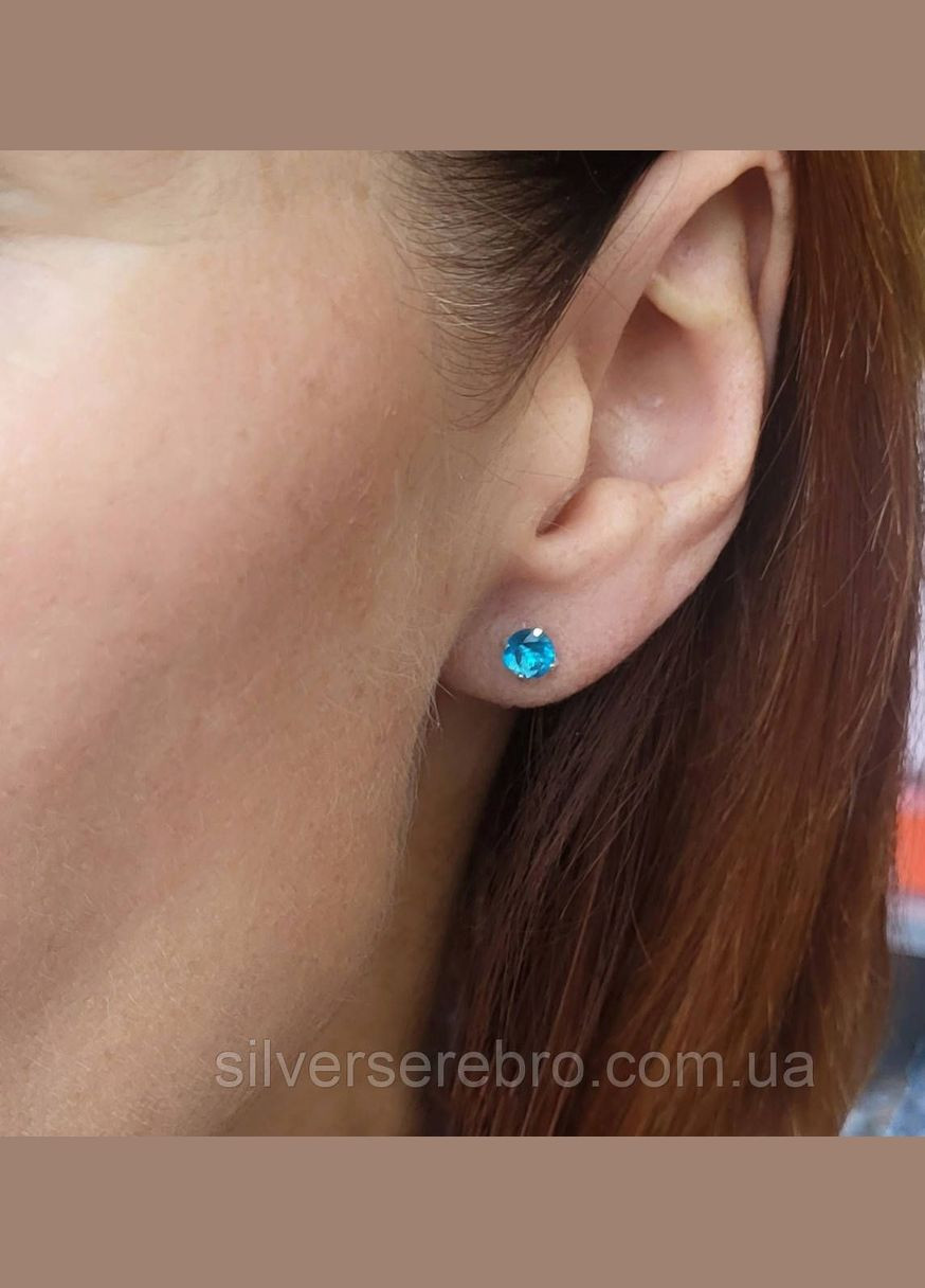 Серебряные Сережки гвоздики на закрутках Камень 5 мм Синего и Желтого цвета серебро 925 пробы Родиров 54408р No Brand (306743149)