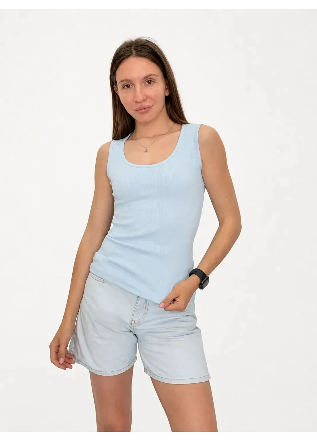 Однотонна базова жіноча майка Синій 40-46 (2845) Pink Daisy — 402226248