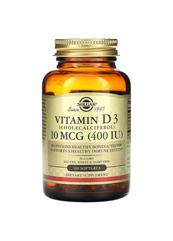 Витамин Д3 (Vitamin D3) 400 МЕ 100 капсул Solgar (361119192)