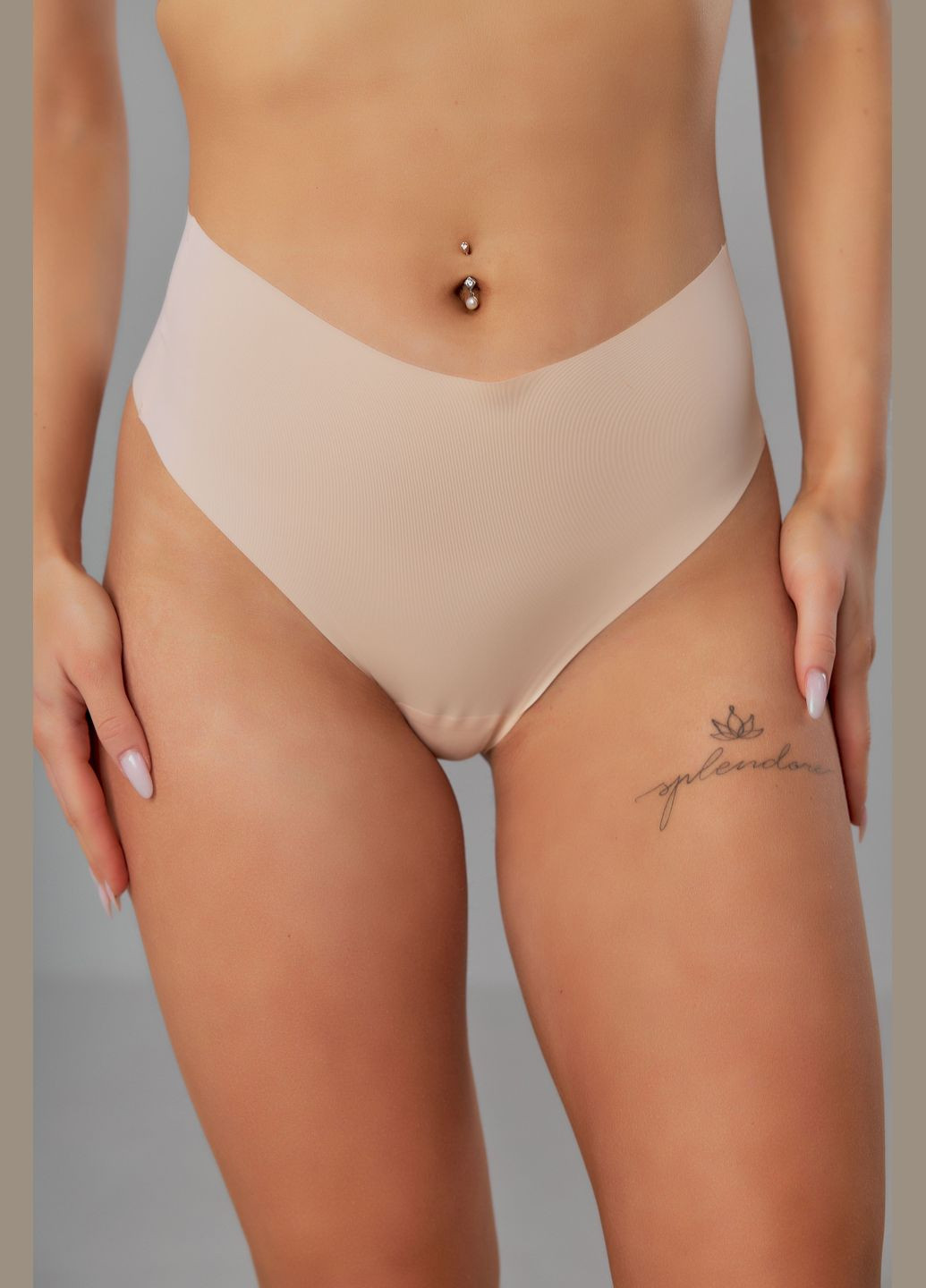 Бесшовные трусики стринги бежевого цвета с высокой посадкой Nud (322252832)
