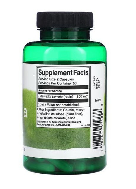 Босвелия, 400 мг, 100 капсул Swanson (366733825)