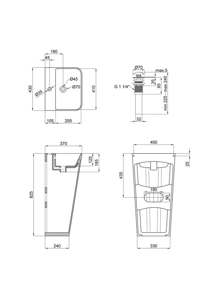 Комплект Tern: Раковина напольна моноблок 440х380х830 мм White + Донний клапан PU02O Qtap QT1711G302WN47320 (341326472)