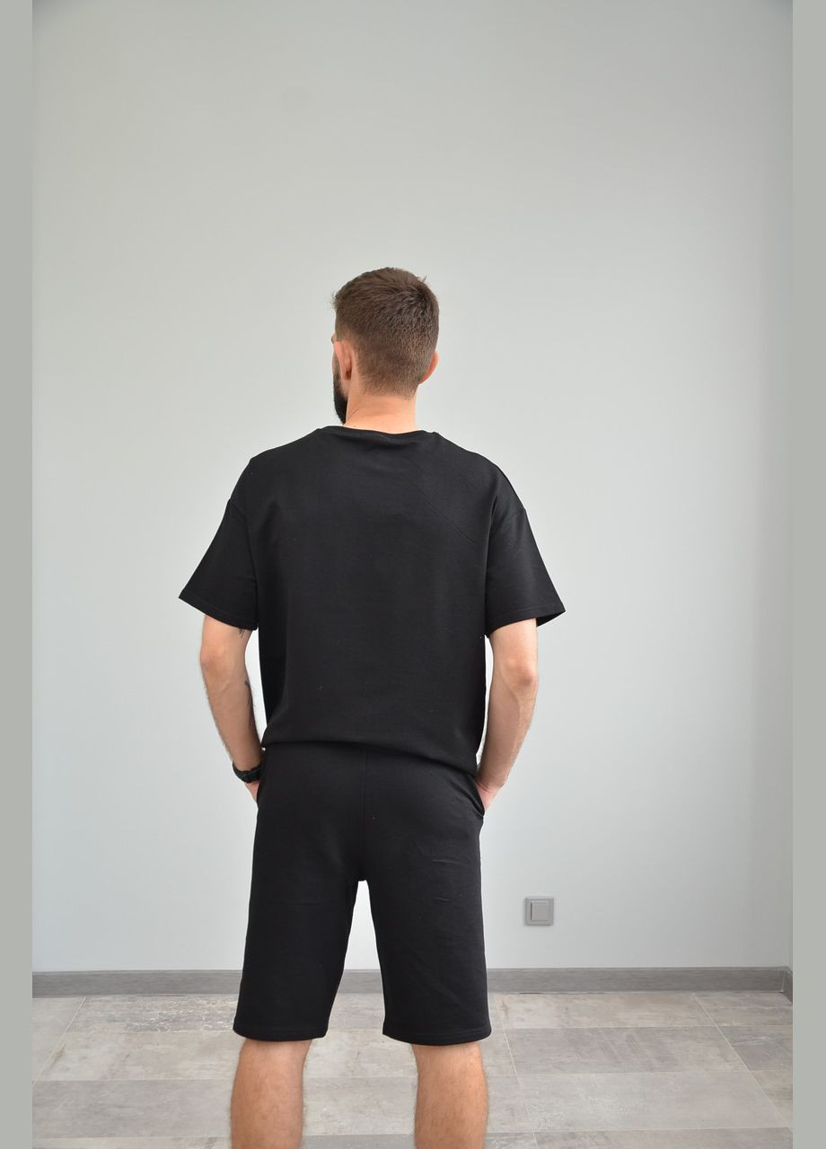 Черный летний мужской костюм, спортивный, (размеры: 48, 50, ) черный, 52 No Brand