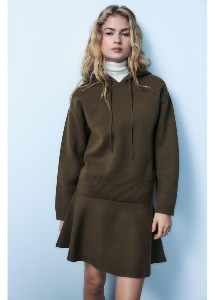 Оливковий (хакі) демісезонний светр з капюшоном 9598/005 Zara