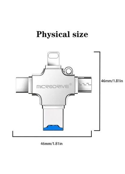 Флешка для айфону Адаптер IPhone 64 Gb USB-накопичувач USB 3.0 iOS Micro Type-C Apple Lightning 4 в 1 Microdrive (297869226)