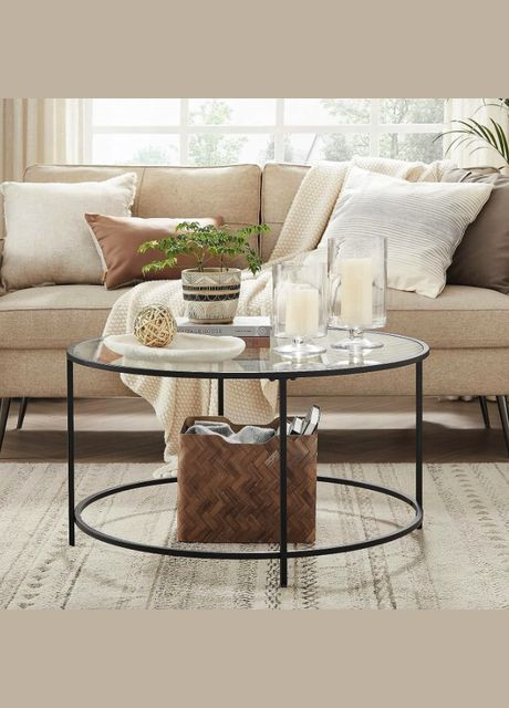 Журнальный столик Oskar круглый с прозрачной столешницей Leobert (301865676)