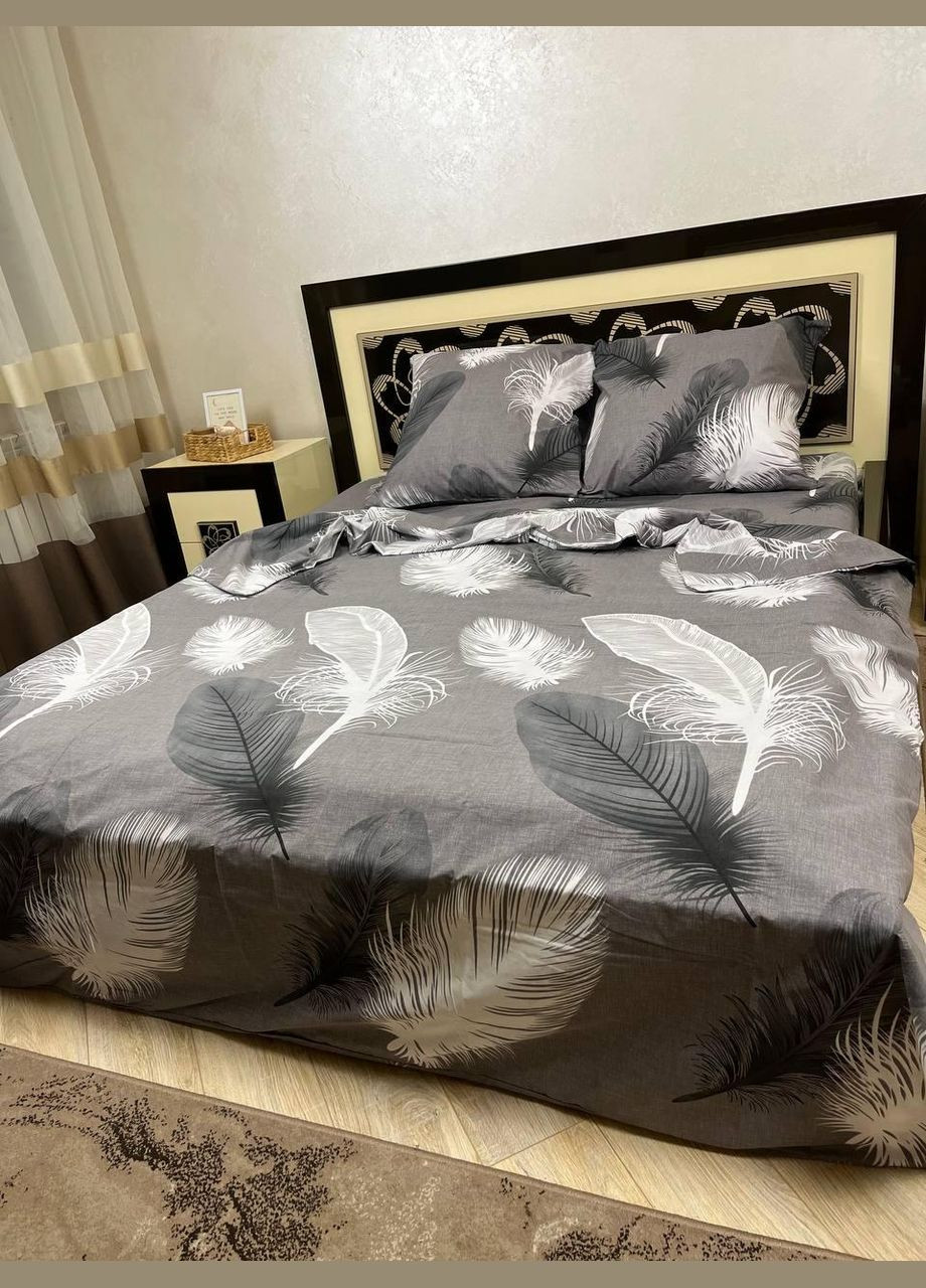 Постельное белье хлопковое Перья Двуспальное 180 x 220 Бязь Серое 50 х 70 No Brand (278274683)