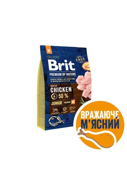 Сухой корм Dog Junior M для щенков и юниоров средних пород, с курицей, 3 кг Brit Premium (349823895)