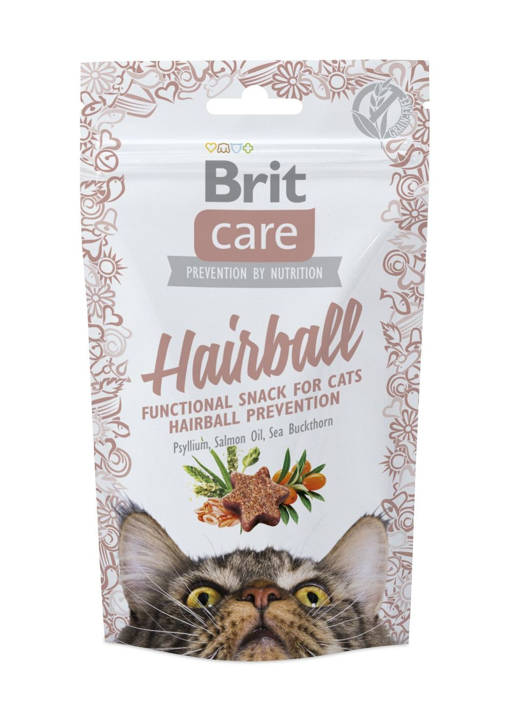 Ласощі для котів Hairball з качкою 50 г (8595602521395) Brit Care (279564340)