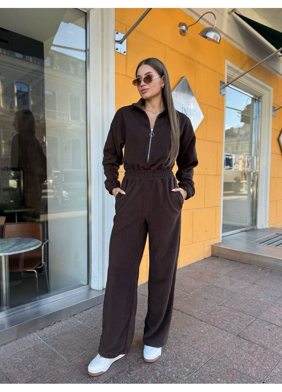 Женский теплый комбинезон из флиса Fashion коричневый