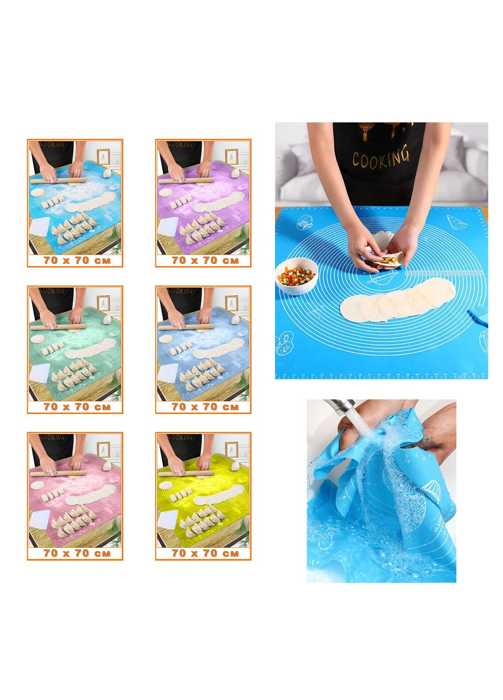 Килимок силіконовий для розкочування тіста великий квадратний 70х70 см Чорний A-Plus (304266842)