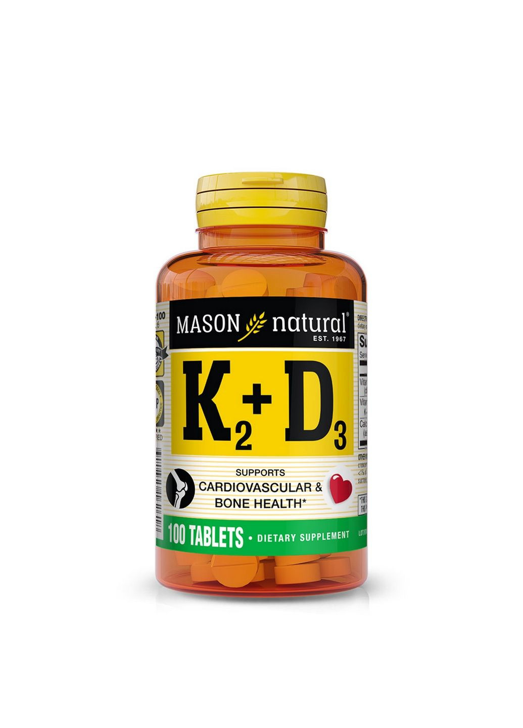 Вітаміни та мінерали Vitamin K2 100 mcg Plus Vitamin D3, 100 таблеток Mason Natural (293480531)