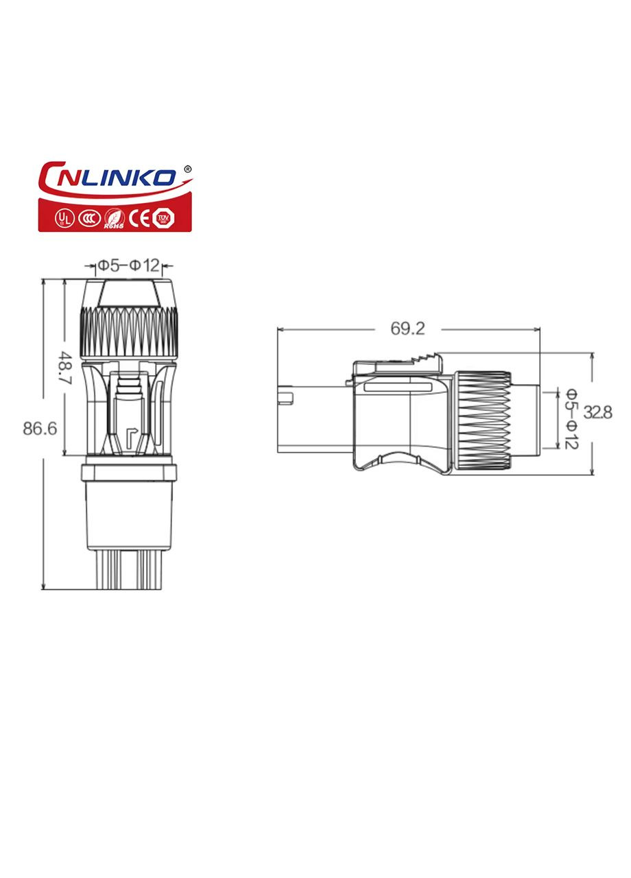 Герметичний роз'єм PowerCon IP65, YF-24-J03PE-02-001 штекер Cnlinko (299337696)