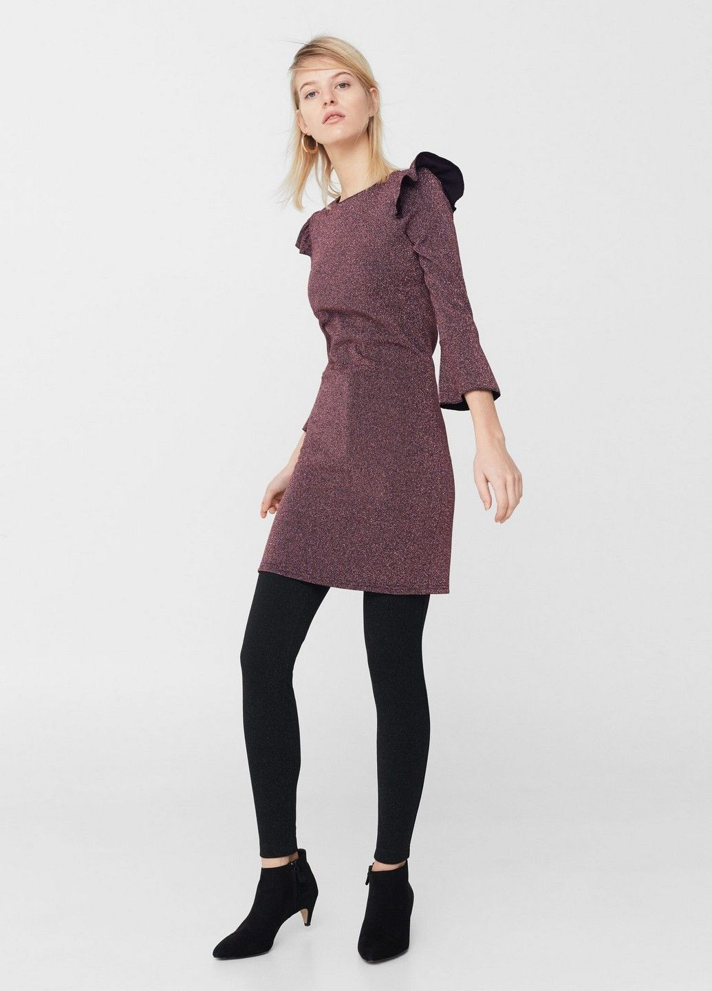 Бордовое кэжуал платье Mango