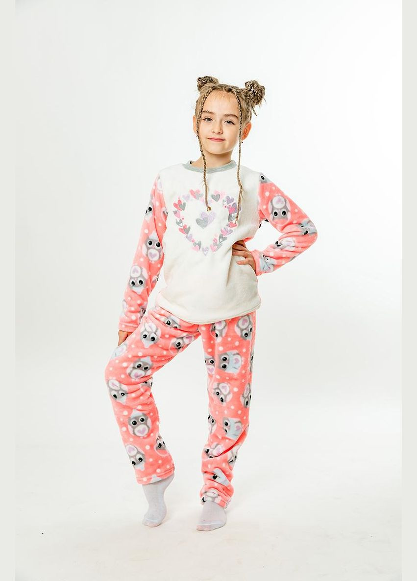 Розовая зимняя теплая пижама для девочки сердечко свитшот + брюки Україна
