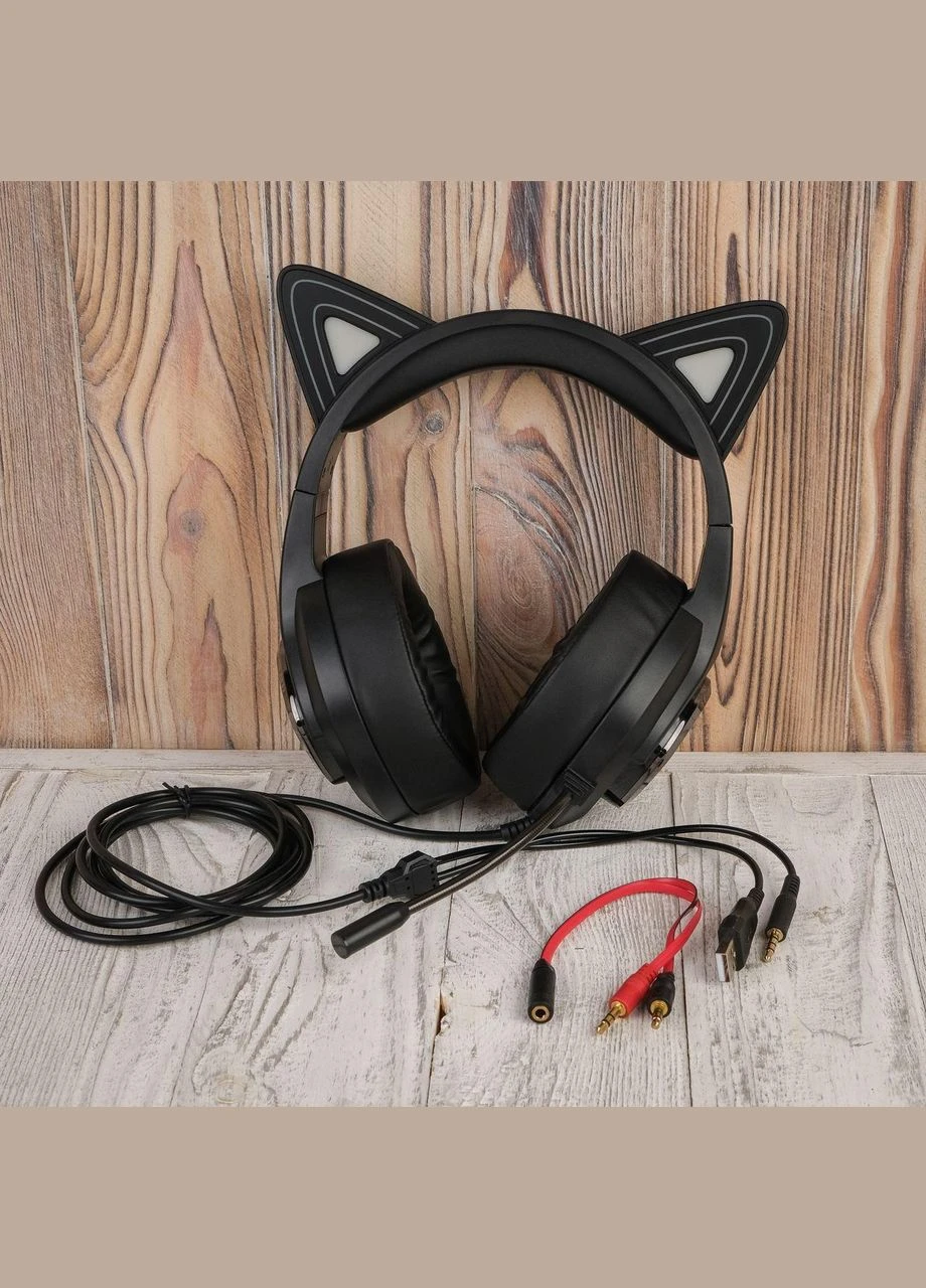 Навушники Cute cat luminous cat ear gaming headphones W107 чорно-рожеві Hoco (315066480)