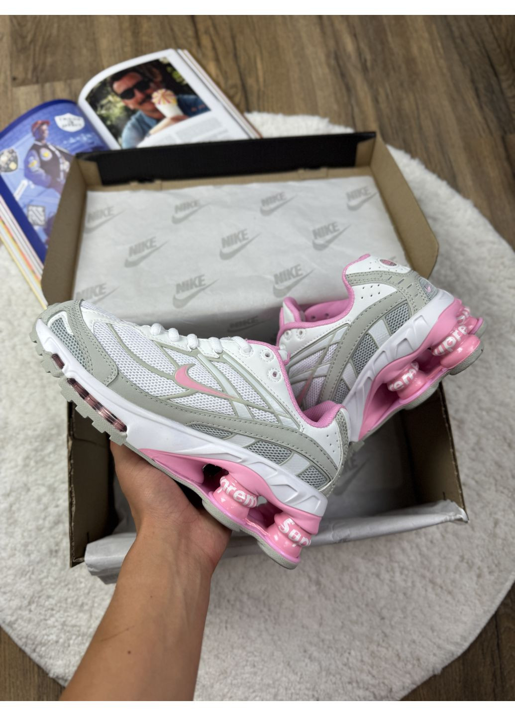 КРОССОВКИ ЖЕНСКИЕ NIKE SHOX RIDE 2 SUPREME WHITE PINK НАЙК ШОКС No Brand розовые демисезоны (367170028)
