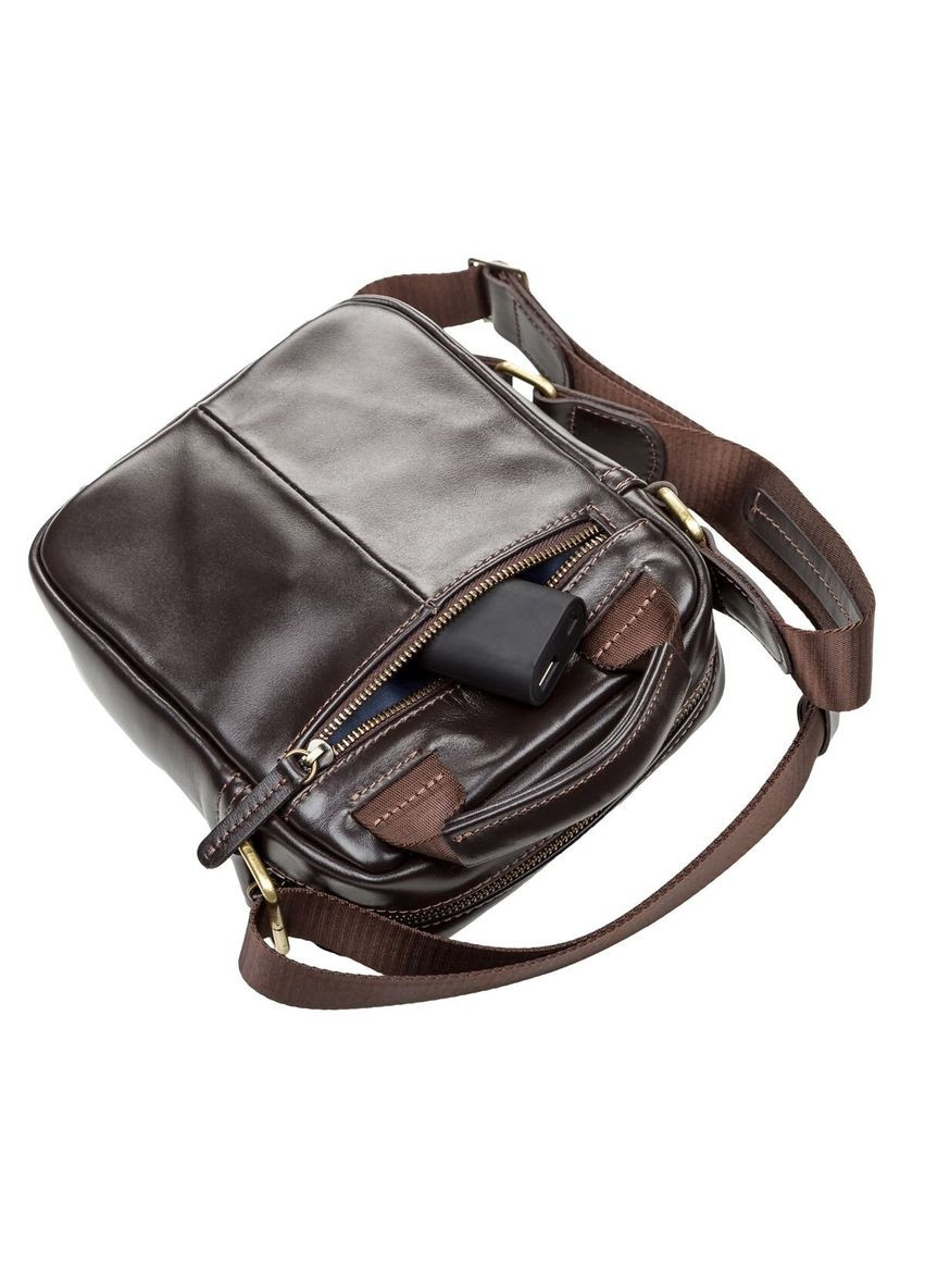 Мужская кожаная сумка для документов SHVIGEL с регулируемым ремнем коричневая (sku_11089) No Brand (328922152)