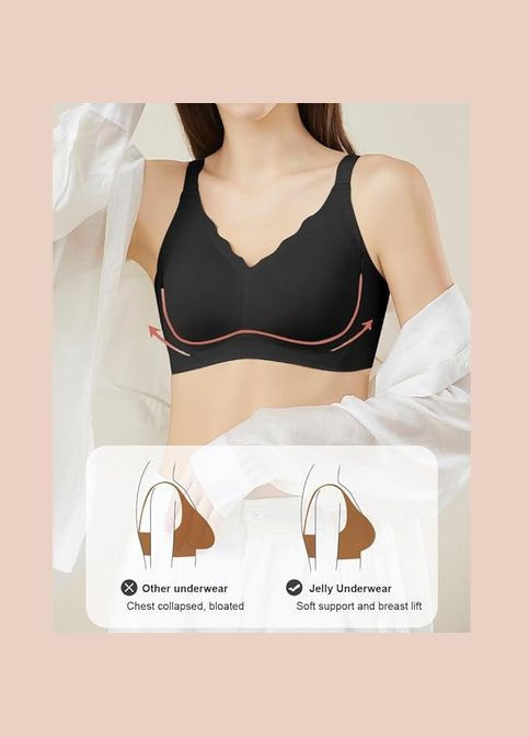 Чорний безшовний підтримуючий топ-бюстгальтер для важких грудей фіксація 90с 95с (2xl 3xl) чорний Po Fanu без кісточок