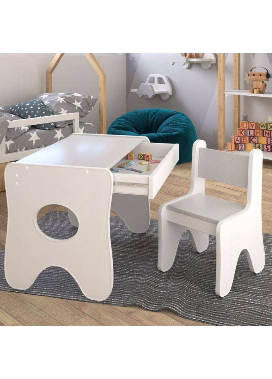 Набор детской мебели стол с ящиком и стульчик 70×45×51, стол и стул для детей, белый с серым No Brand (364237365)