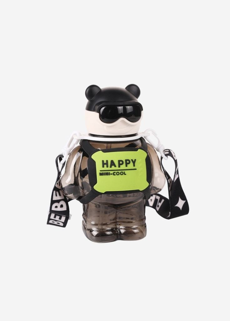 Пляшка для води Без Бренда 800 мл, Ведмедик з дозатором, ремінцем та трубочкою, Чорний ( ) No Brand (302392532)