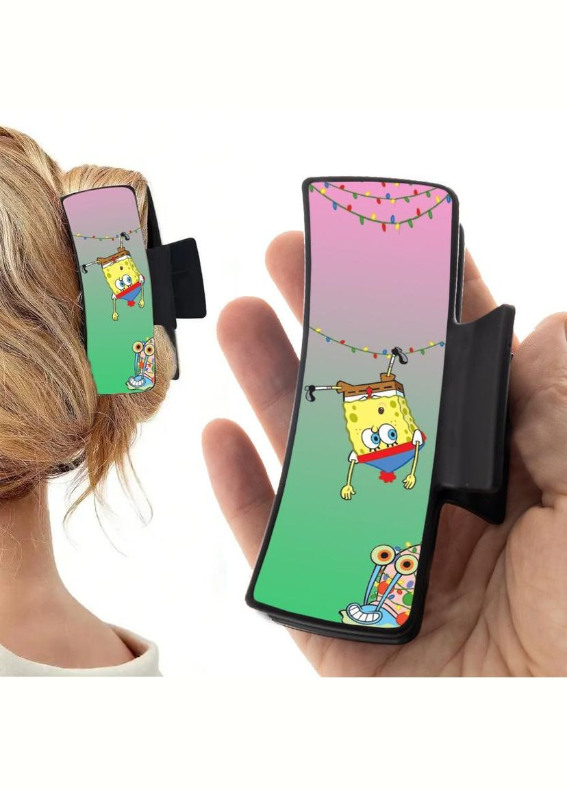 Заколка крабик для волос женская зажим шпилька Губка Боб #008 черная No Brand (315630859)