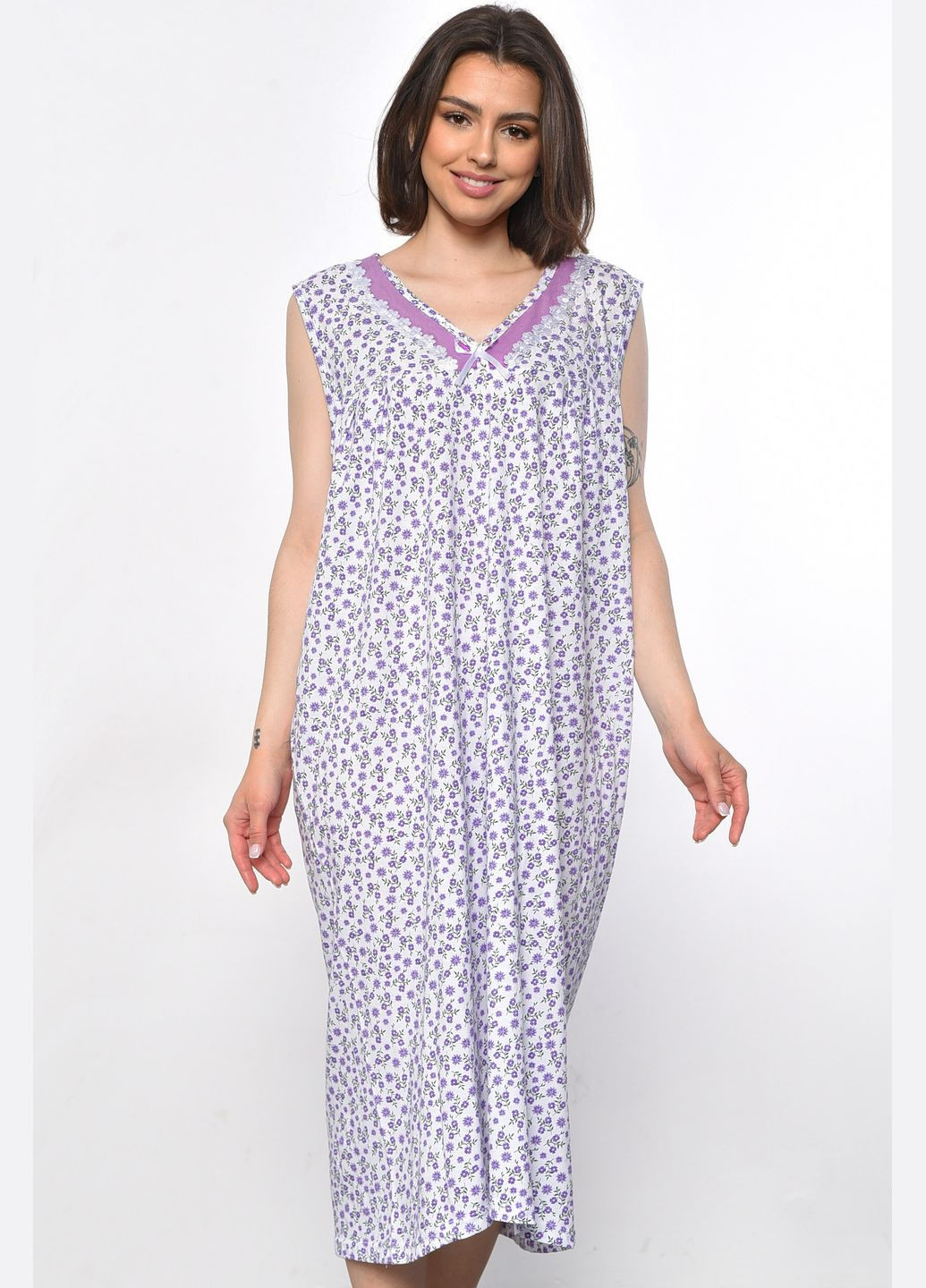 Нічна сорочка жіноча білого кольору з квітковим принтом Let's Shop (293337713)