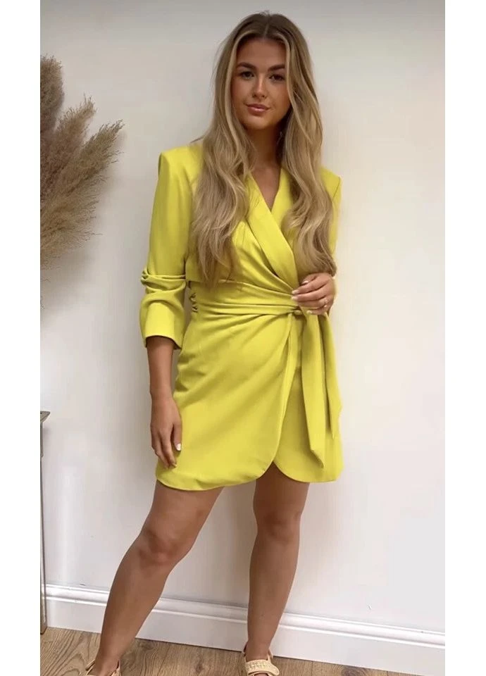 Салатовое салатовое платье-пиджак с запахом, размер s Zara однотонное