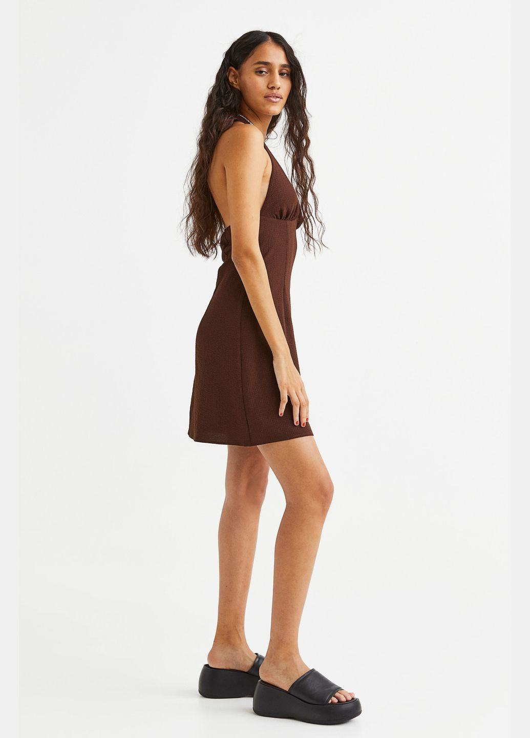Темно-коричнева коктейльна сукня H&M однотонна