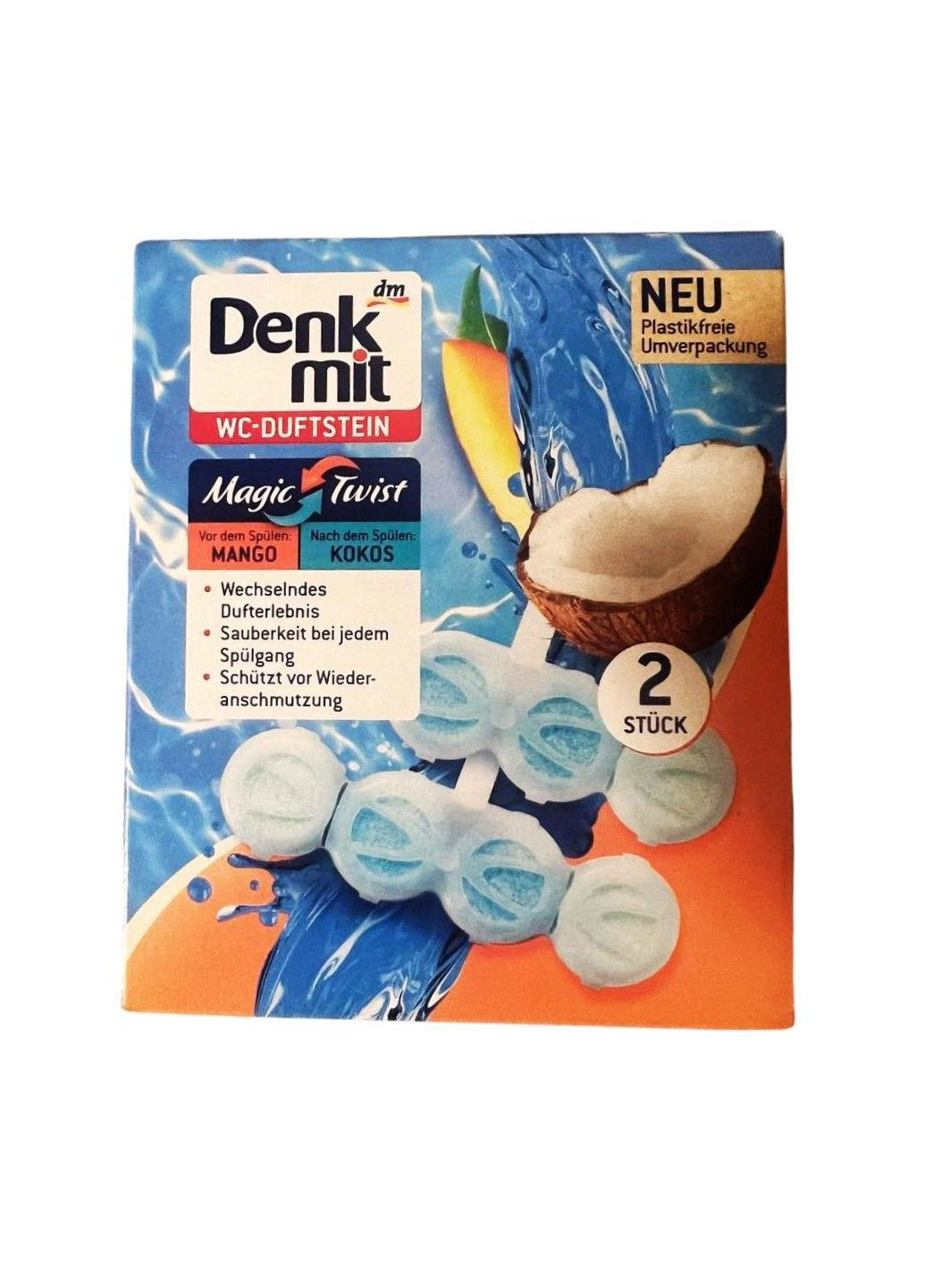 Підвісний блок WC-Stein Magic Twist для унітазу з ароматом манго та кокосу 2шт Denkmit (331786981)