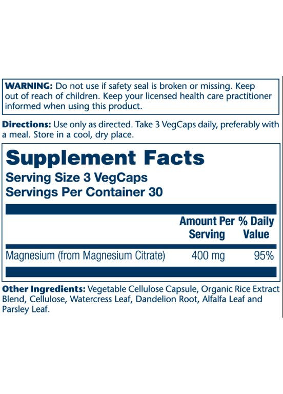 Magnesium Citrate 400 mg цитрат магнія у капсулах №90 Solaray (296785507)