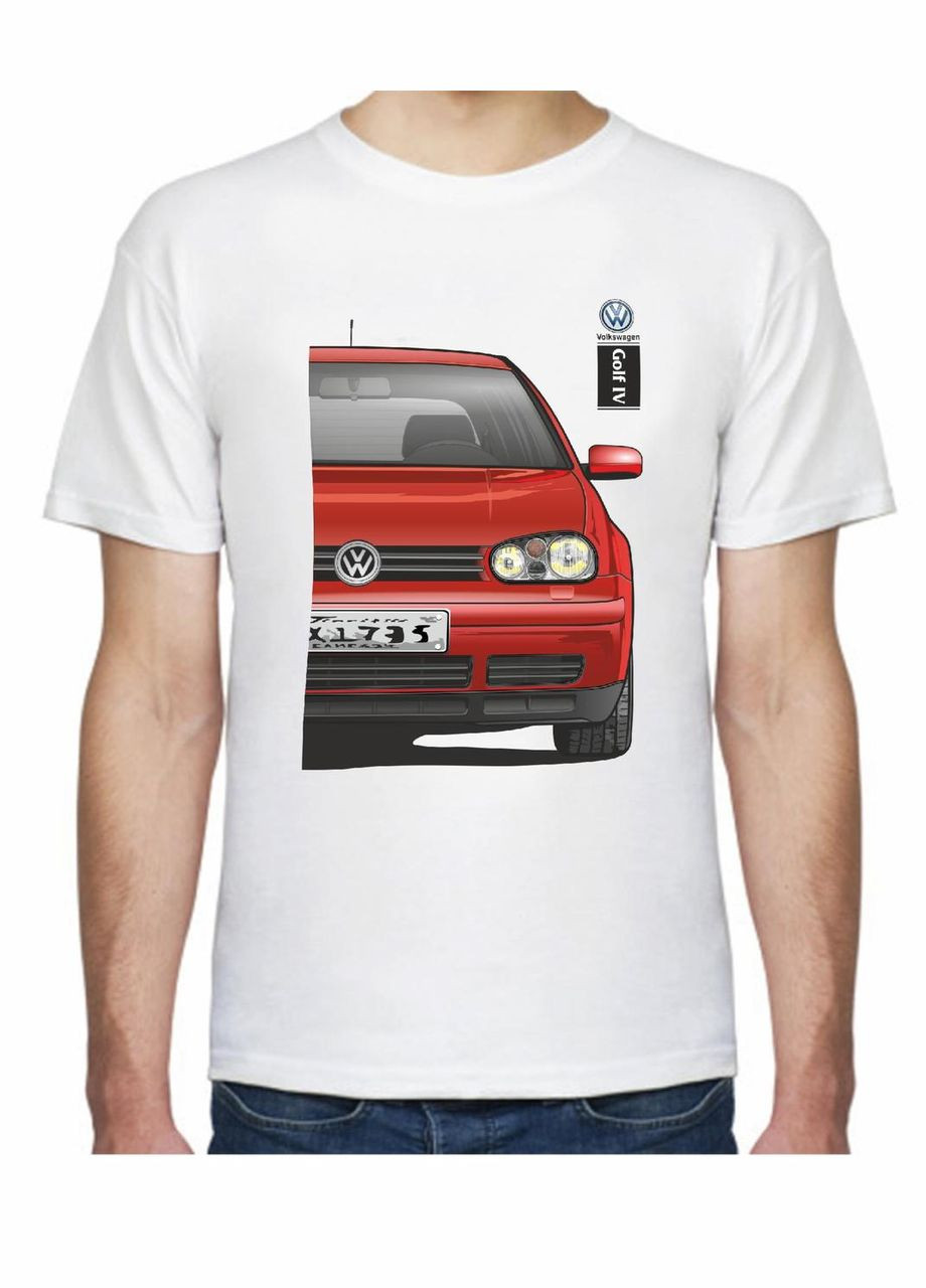 Біла футболка чоловіча з принтом volkswagen golf iv f 605104 біла Avtolife
