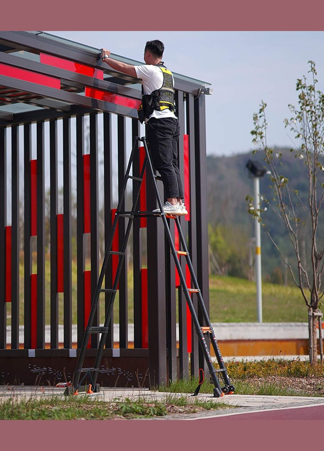 Драбина телескопічна подвійна BAFEN 14 сходинок 5,5+5,5 м Професійна MIDOLI (322843301)