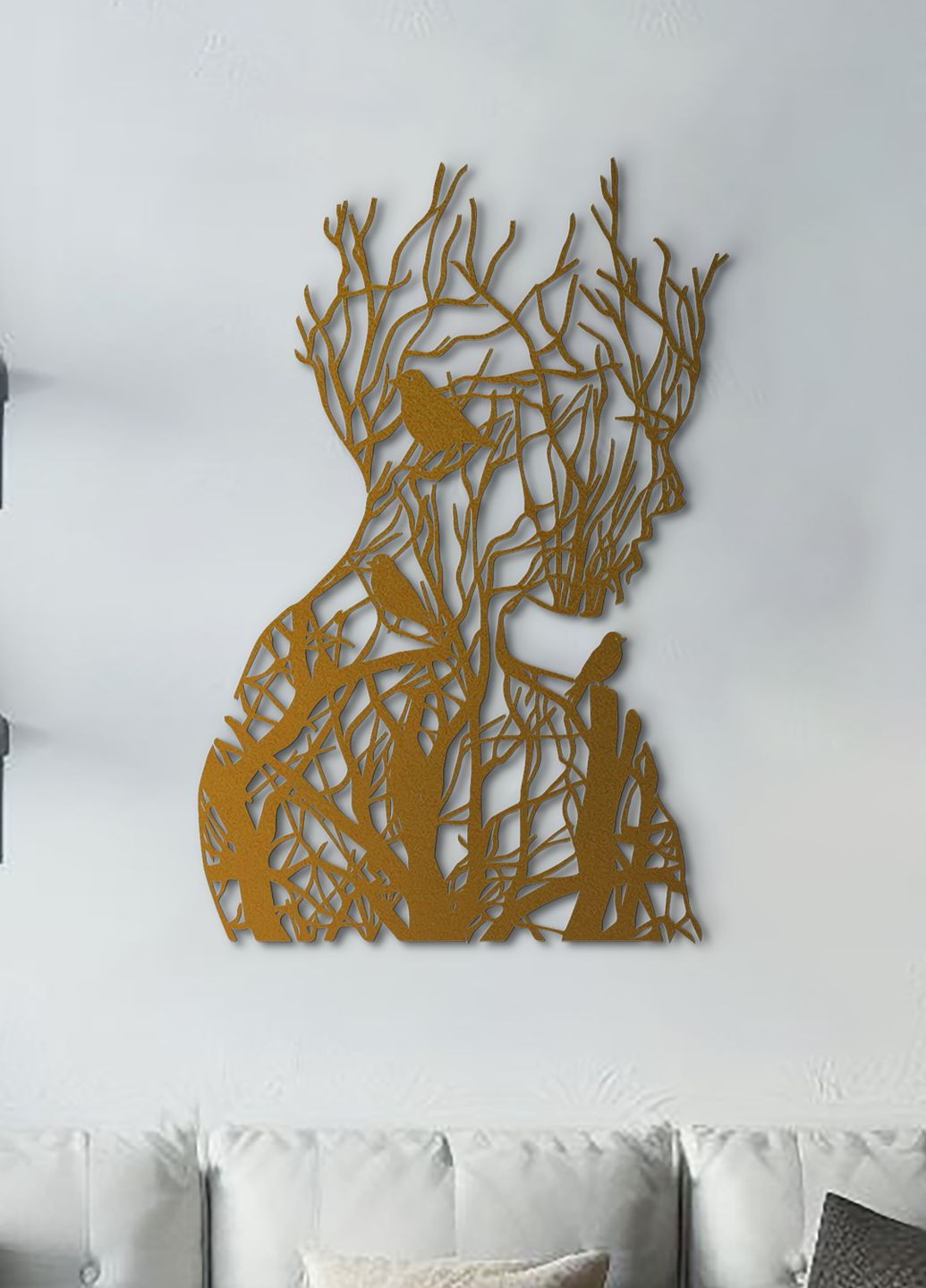 Картина лофт, настенный декор для дома "Кружева девушка с птицами", декоративное панно 40х28 см Woodyard (292112542)