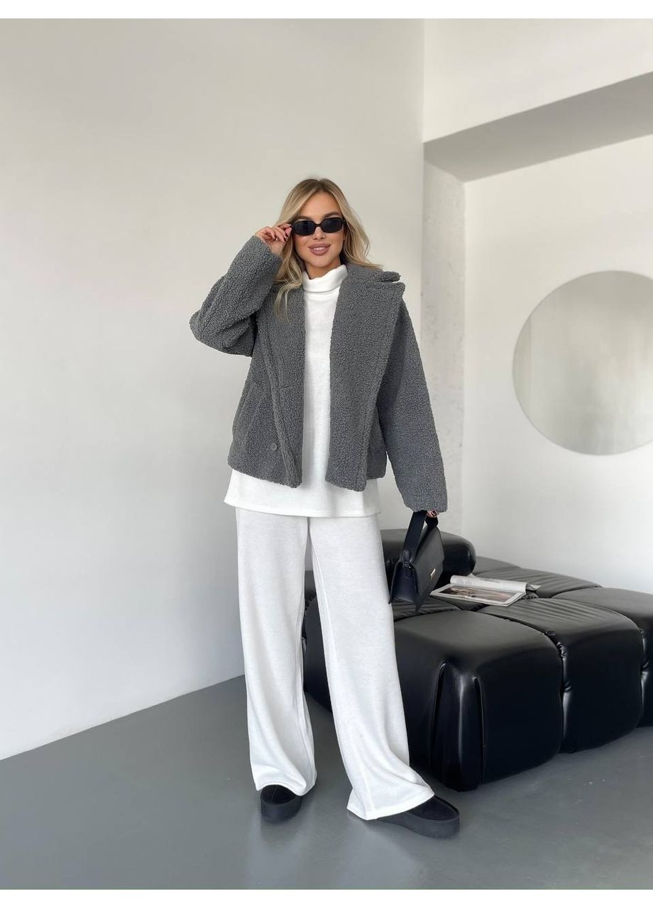 Сіра зимня жіноча коротка шуба-куртка з букле Fashion