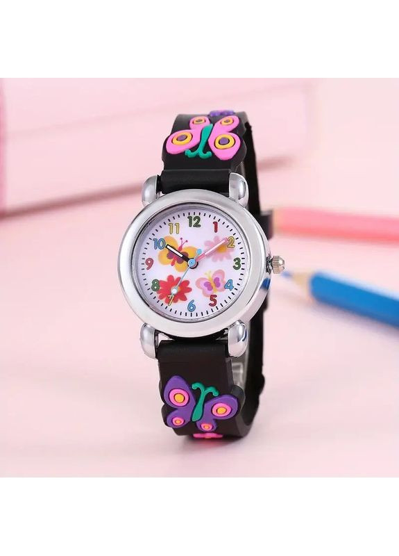 Наручные детские часы Бабочки — силиконовый ремешок, кварцевый механизм, Черный No Brand (366303905)