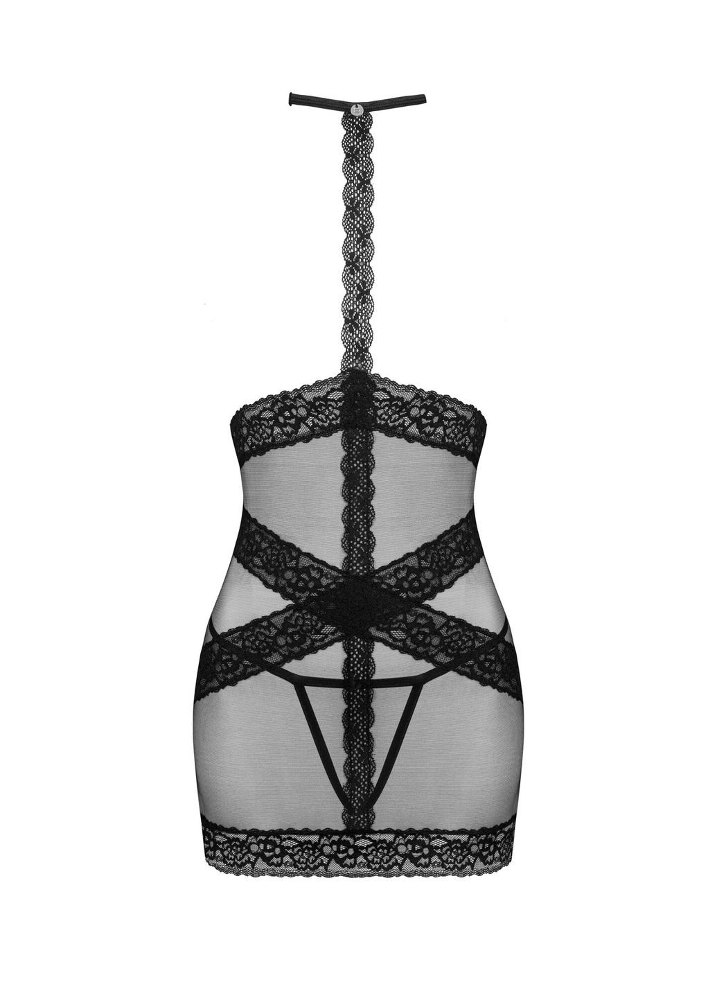 Напівпрозора сорочка з відкритими грудьми Lacrisia chemise чорна XL/2XL - CherryLove Obsessive (282958937)