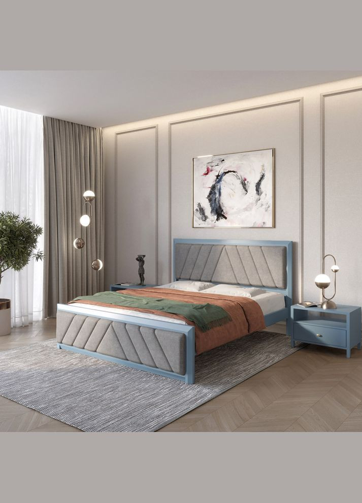 Односпальне дерев'яне ліжко Барселона Б2 (S7010R90B)/Аляска 93 (Сірий) 80х190 см (MBG-13644) Mebigrand (366085672)