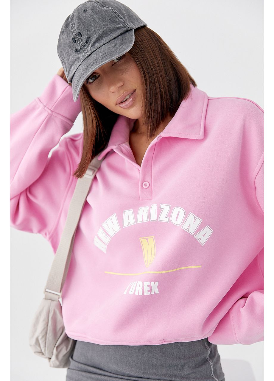 Розовый утепленный свитшот-поло с пуговицами - желтый цвет Lurex (353306140)