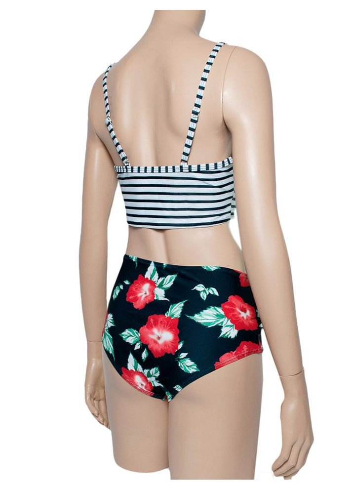 Комбинированный летний купальник с высокими трусиками и топом в ретро-стиле. модель 0003 арт.lz022 No Brand