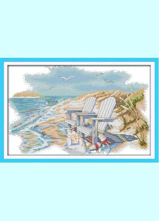 Набір для вишивання за нанесеною на канву схемою "A quiet beach". AIDA 14CT printed, 41*28 см Joy Sunday (313612961)